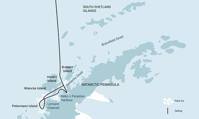 Antarctic Peninsula Basecamp - cruise map