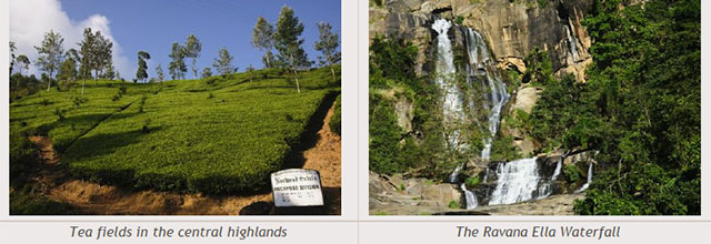 Sri Lanka travel destinations - Tea fields in the central highlands - The Ravana Ella Waterfall
