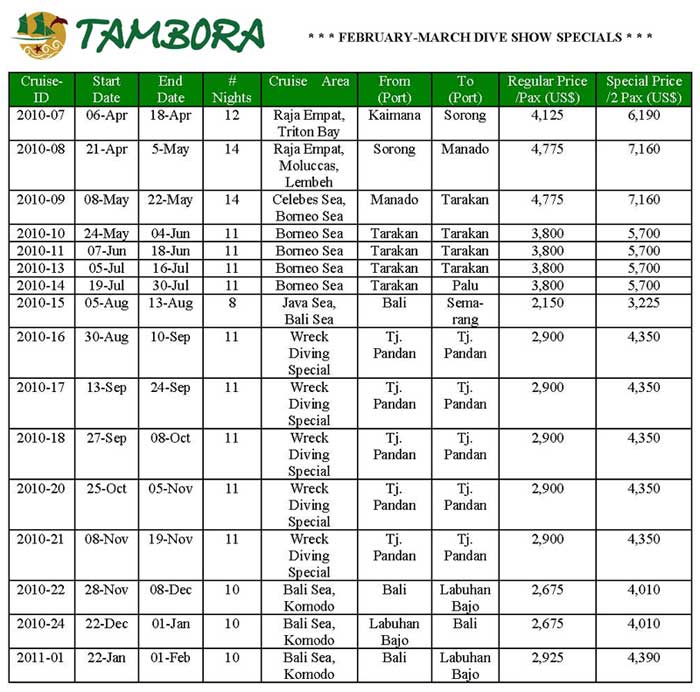 Tambora February/March 2010 Dive Specials - Indonesia Live aboards