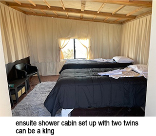 ensuite shower cabin set up with two twins can be a king - Gray Whale Watching at Laguna Ojo de Liebre, Mexico