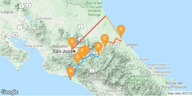 El Camino Costa Rica, 10 Days - Map