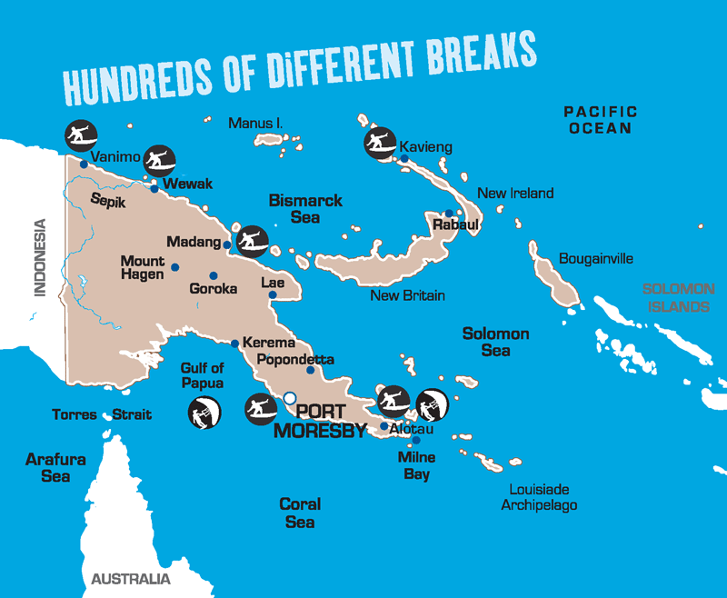 Surfing Map, PNG Adventures, Papua New Guinea