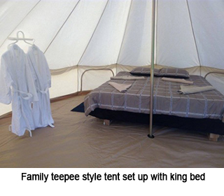 Family teepee style tent set up with king bed - Gray Whale Watching at Laguna Ojo de Liebre, Mexico