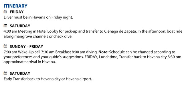 Ciénaga de Zapata scuba diving - itinerary