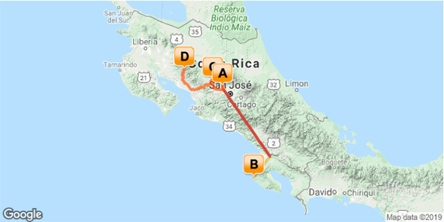 Holiday in Costa Rica, 9 Days - Map